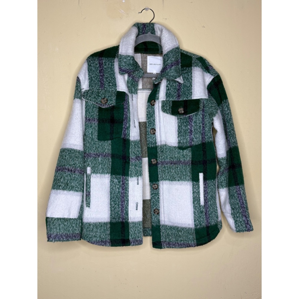 Avec Les Filles Green and White Plaid Utility Jacket